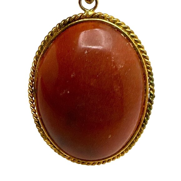 Vintage Cabochon Red Jasper Pendant Gold Tone Statement Boho Regal Timeless Chic - Picture 2 of 8